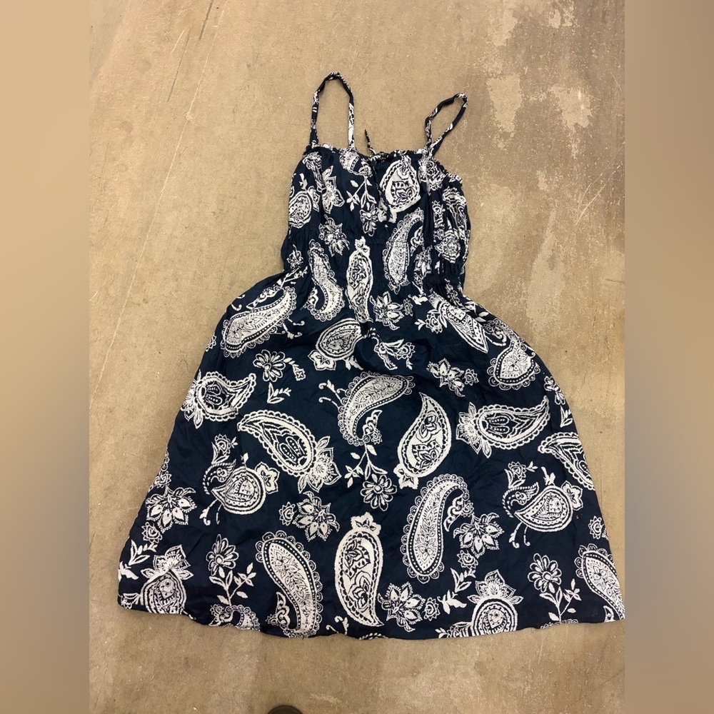 Light cotton maxi Navy and White Paisley Dress‎